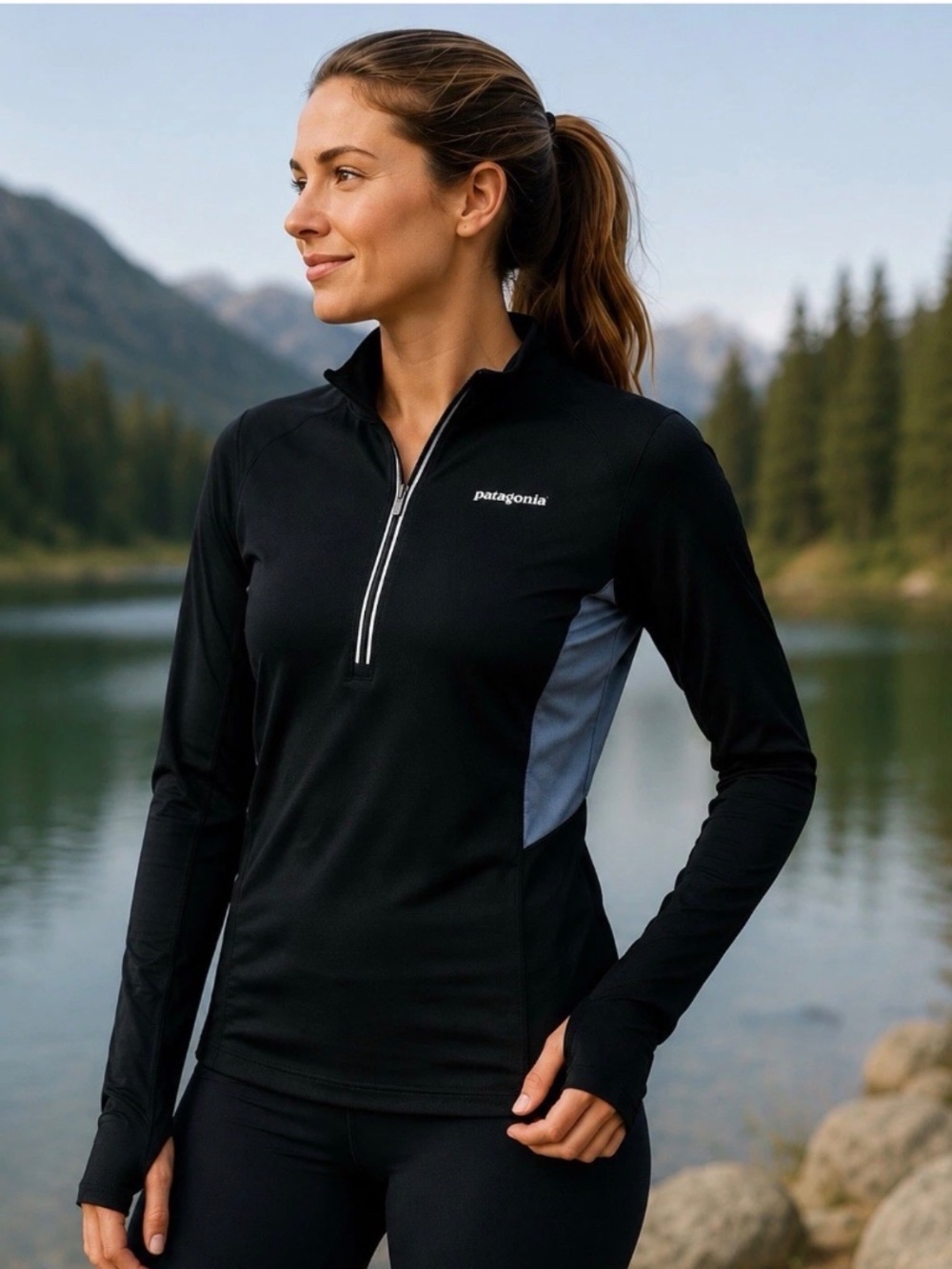 Patagonia Women’s 1/4 Zip Black Longsleeve Pullover S Preppy Athletic Outdoors